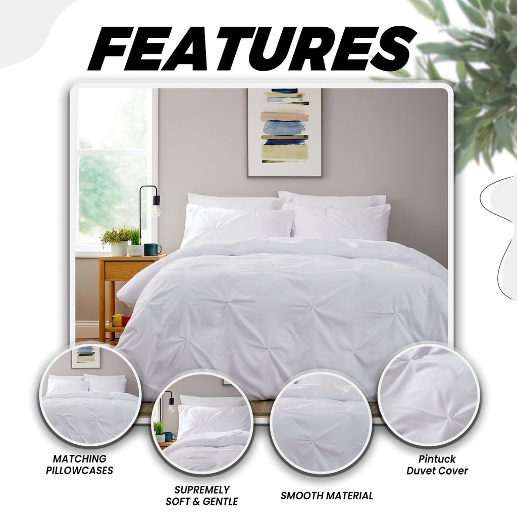 OLIVIA ROCCO Pintuck White Microfibre Duvet Cover Set With Pillowcases Reversible - Joe’s Haven