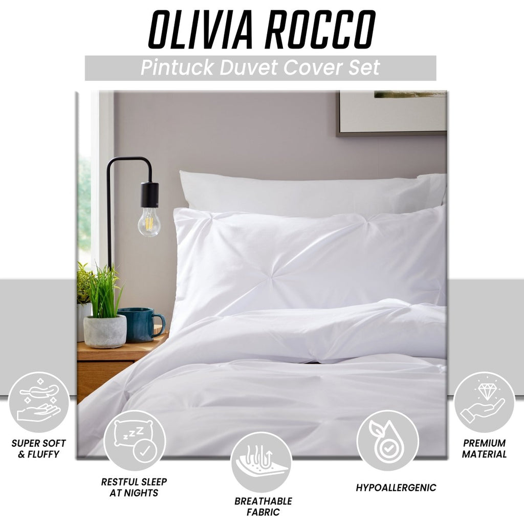 OLIVIA ROCCO Pintuck White Microfibre Duvet Cover Set With Pillowcases Reversible - Joe’s Haven