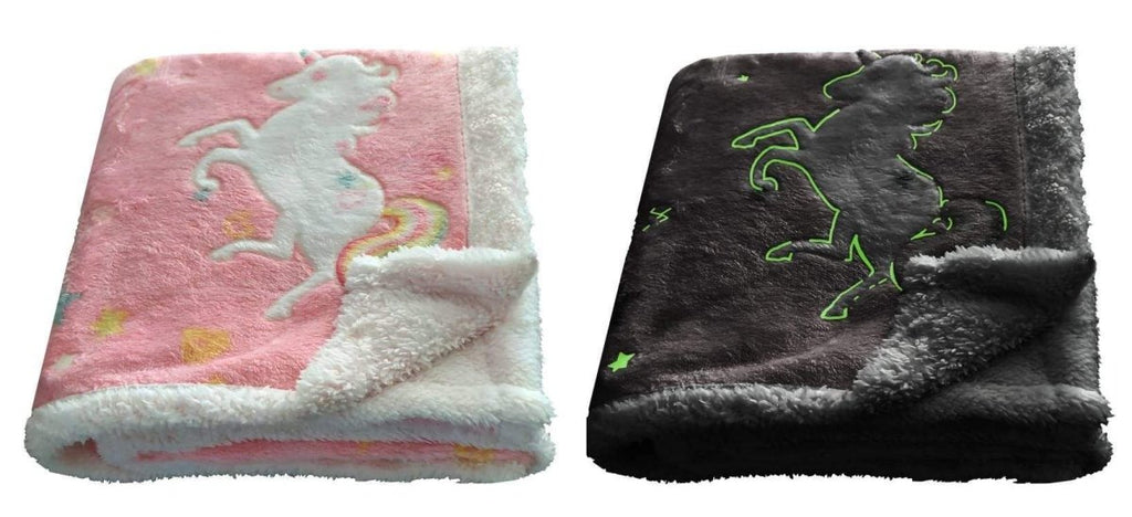 OLIVIA ROCCO Rainbow Unicorn Glow In The Dark Teddy Fleece Duvet Set For Kids Super Soft - Joe’s Haven