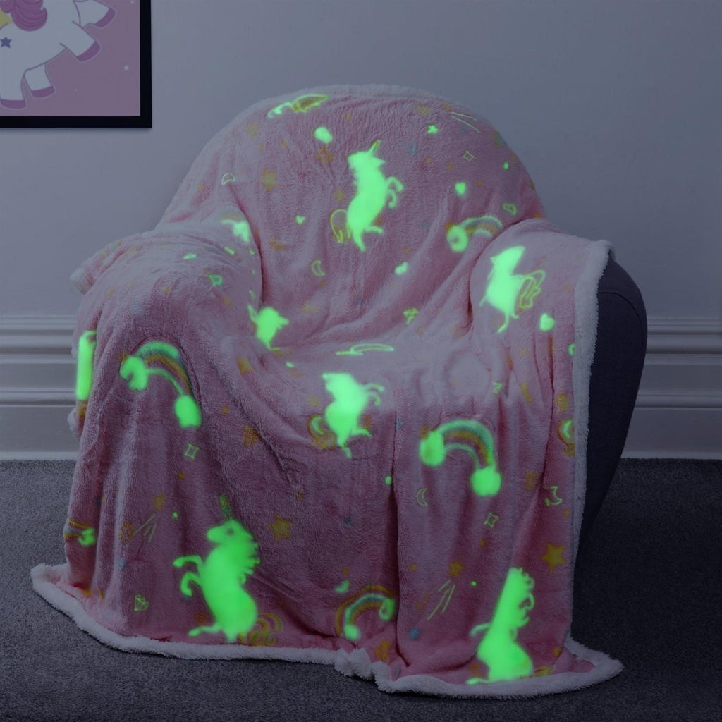 OLIVIA ROCCO Rainbow Unicorn Glow In The Dark Teddy Fleece Duvet Set For Kids Super Soft - Joe’s Haven