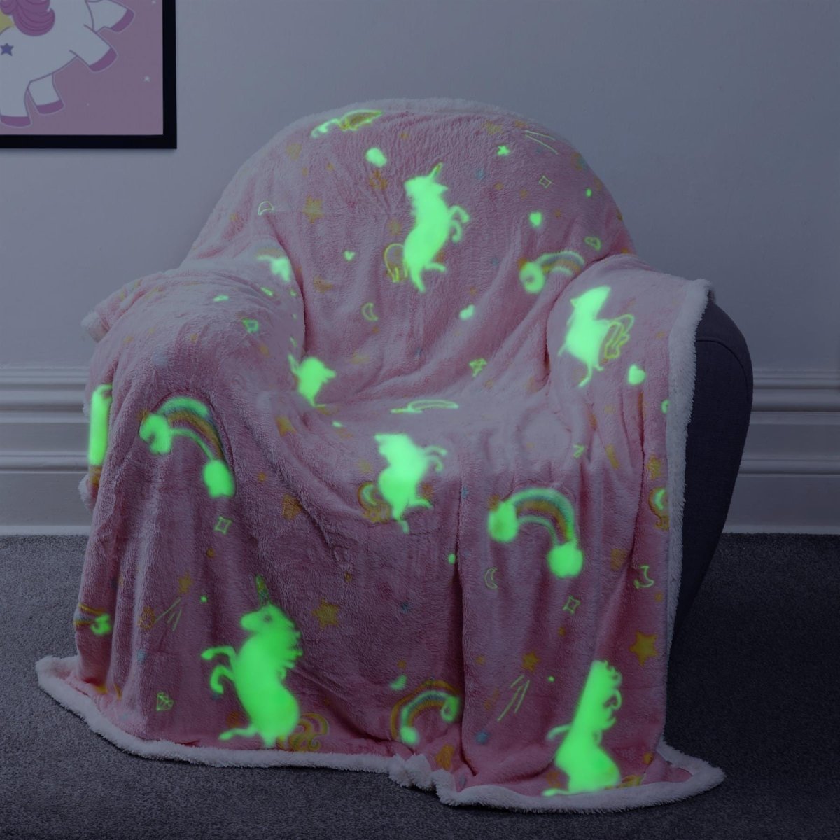 OLIVIA ROCCO Rainbow Unicorn Glow In The Dark Teddy Fleece Duvet Set For Kids Super Soft - Joe’s Haven