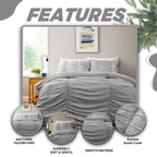OLIVIA ROCCO Ruched Grey Microfibre Duvet Cover Set With Pillowcases Easy Care Bedroom Refresh Easy - Care Comfort - Joe’s Haven