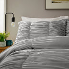 OLIVIA ROCCO Ruched Grey Microfibre Duvet Cover Set With Pillowcases Easy Care Bedroom Refresh Easy - Care Comfort - Joe’s Haven