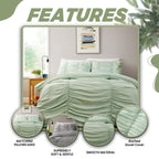 OLIVIA ROCCO Ruched Sage Green Microfibre Duvet Cover Set With Pillowcases Easy Care - Joe’s Haven