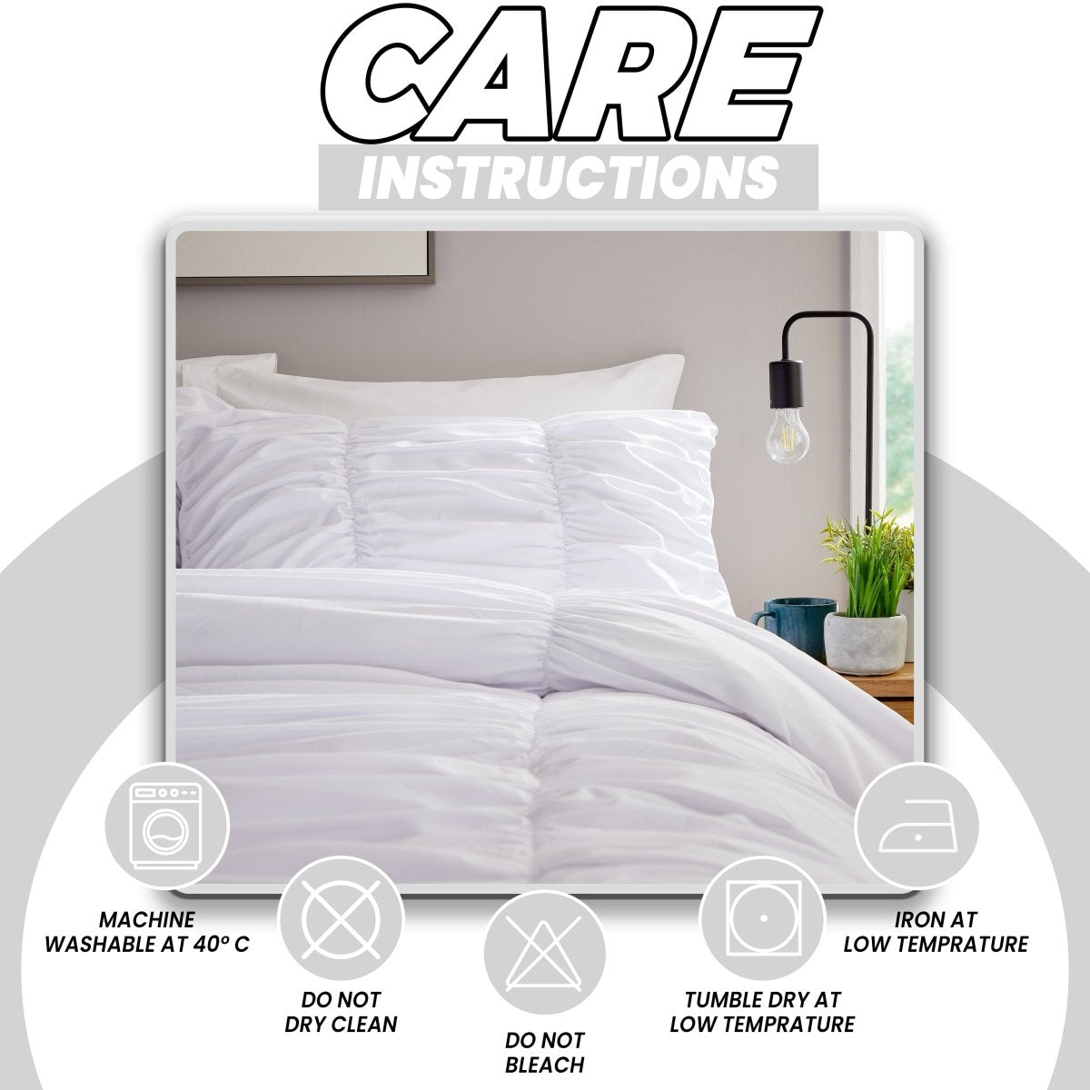 OLIVIA ROCCO Ruched White Microfibre Duvet Cover Set With Pillowcases Ruffle Bedding - Joe’s Haven