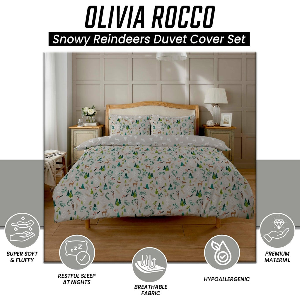 OLIVIA ROCCO Snowy Reindeers Reversible Duvet Cover Set With Pillowcases Polycotton - Joe’s Haven
