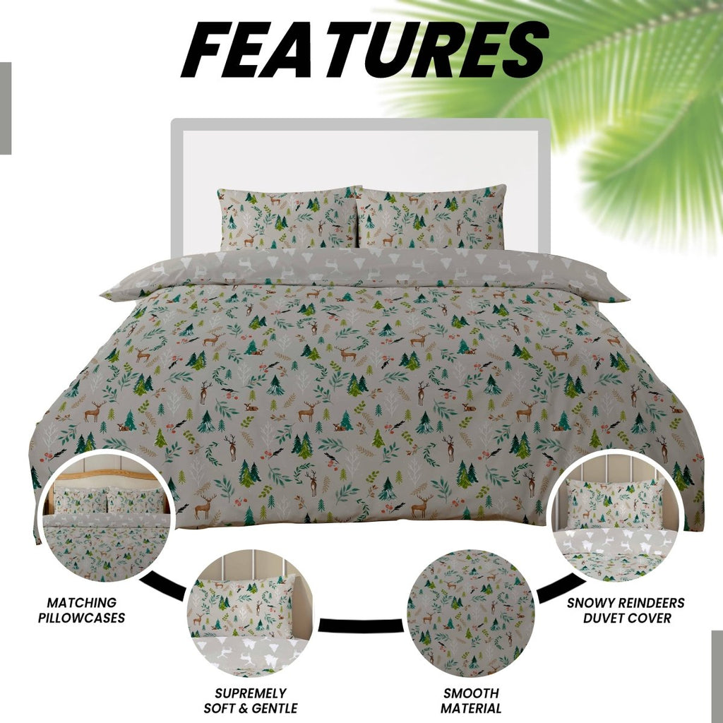 OLIVIA ROCCO Snowy Reindeers Reversible Duvet Cover Set With Pillowcases Polycotton - Joe’s Haven