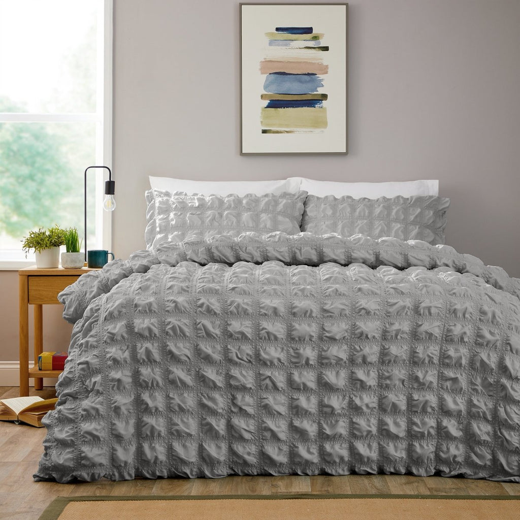 OLIVIA ROCCO Soho Grey Microfibre Duvet Cover Set With Pillowcases Quilted Super Soft - Joe’s Haven