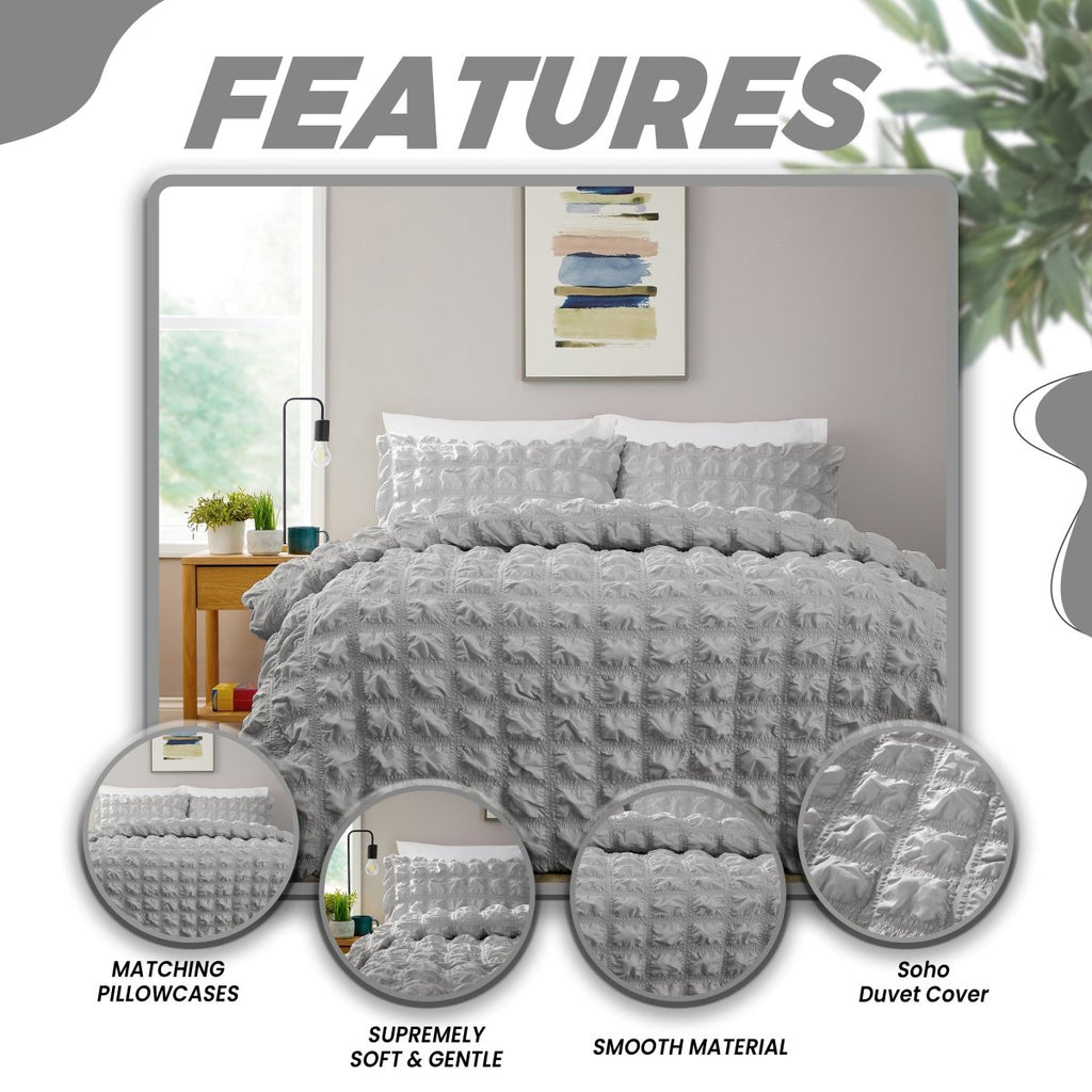 OLIVIA ROCCO Soho Grey Microfibre Duvet Cover Set With Pillowcases Quilted Super Soft - Joe’s Haven