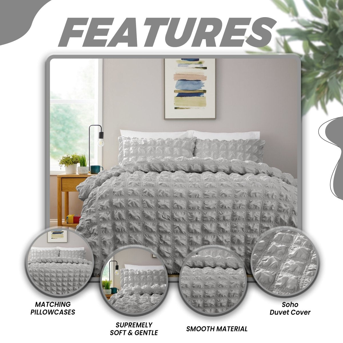 OLIVIA ROCCO Soho Grey Microfibre Duvet Cover Set With Pillowcases Quilted Super Soft - Joe’s Haven
