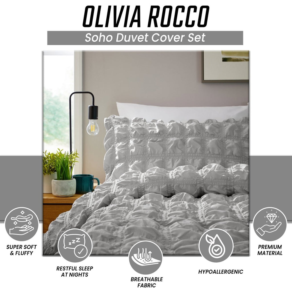 OLIVIA ROCCO Soho Grey Microfibre Duvet Cover Set With Pillowcases Quilted Super Soft - Joe’s Haven