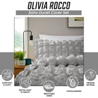 OLIVIA ROCCO Soho Grey Microfibre Duvet Cover Set With Pillowcases Quilted Super Soft - Joe’s Haven