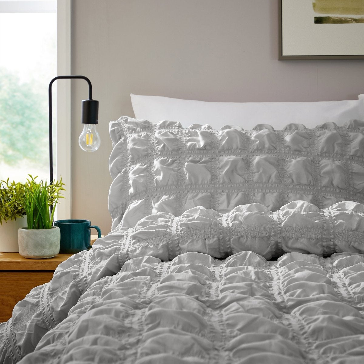 OLIVIA ROCCO Soho Grey Microfibre Duvet Cover Set With Pillowcases Quilted Super Soft - Joe’s Haven