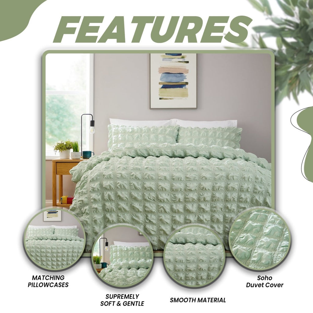 OLIVIA ROCCO Soho Sage Green Microfibre Duvet Cover Set With Pillowcases Easy Care - Joe’s Haven