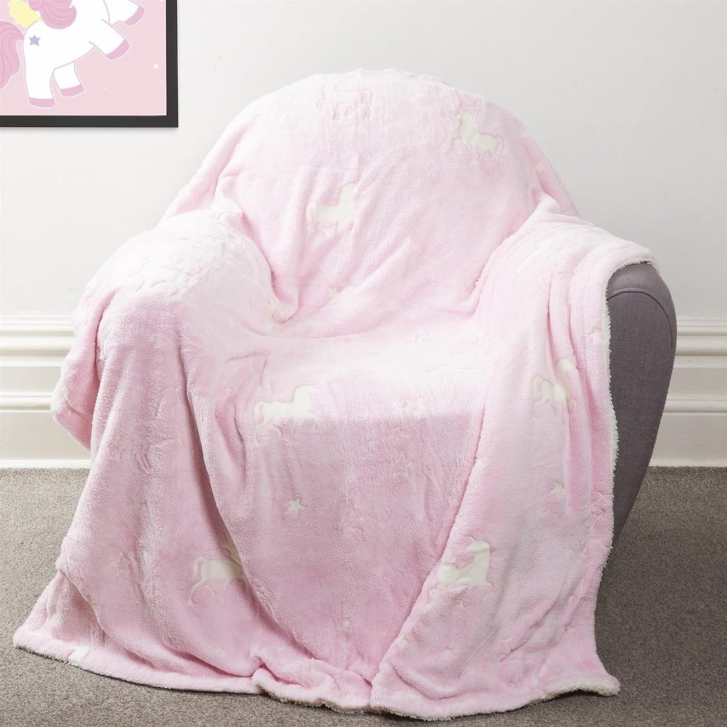 OLIVIA ROCCO Unicorn Glow In The Dark Teddy Duvet Set Pink For Kids OEKO-TEX Certified - Joe’s Haven