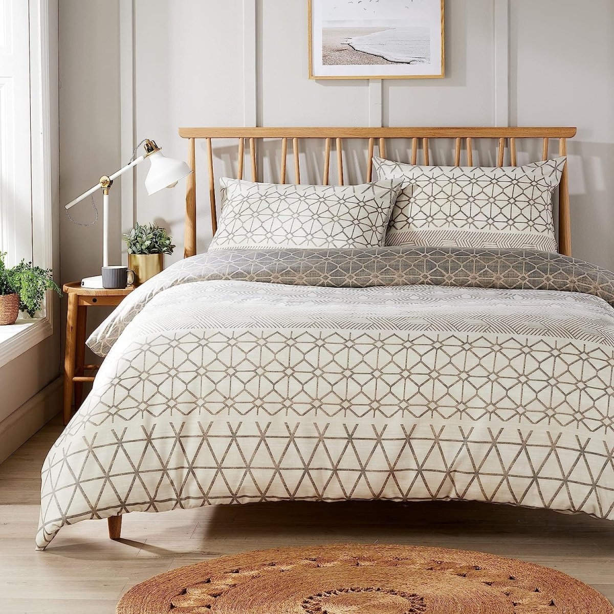 OLIVIA ROCCO Versailles Natural Floral Reversible Quilted Duvet Cover Set Easy Care - Joe’s Haven
