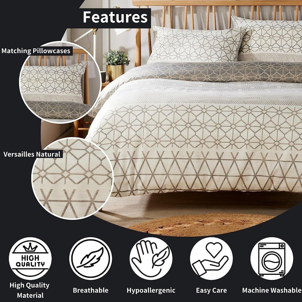 OLIVIA ROCCO Versailles Natural Floral Reversible Quilted Duvet Cover Set Easy Care - Joe’s Haven