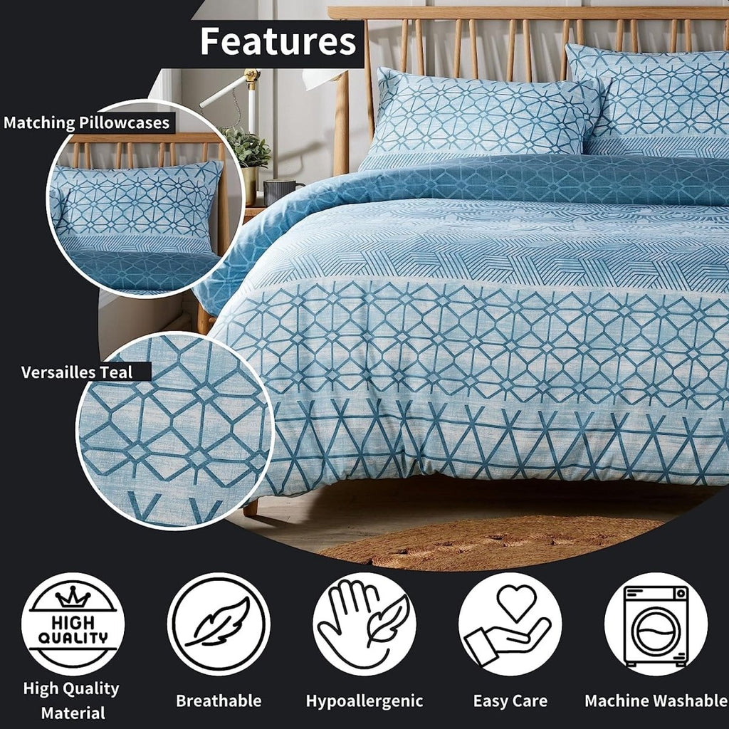 OLIVIA ROCCO Versailles Teal Printed Duvet Cover Set Reversible Quilted s Breathable - Joe’s Haven