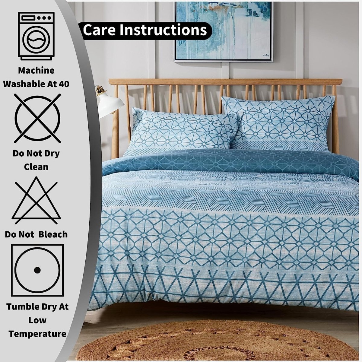 OLIVIA ROCCO Versailles Teal Printed Duvet Cover Set Reversible Quilted s Breathable - Joe’s Haven