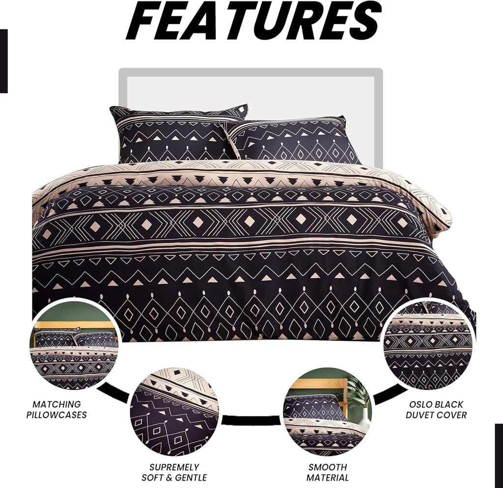 OLIVIA ROCCO Oslo Black Flannel Duvet Cover Set With Pillowcases Designed In England - Joe’s Haven