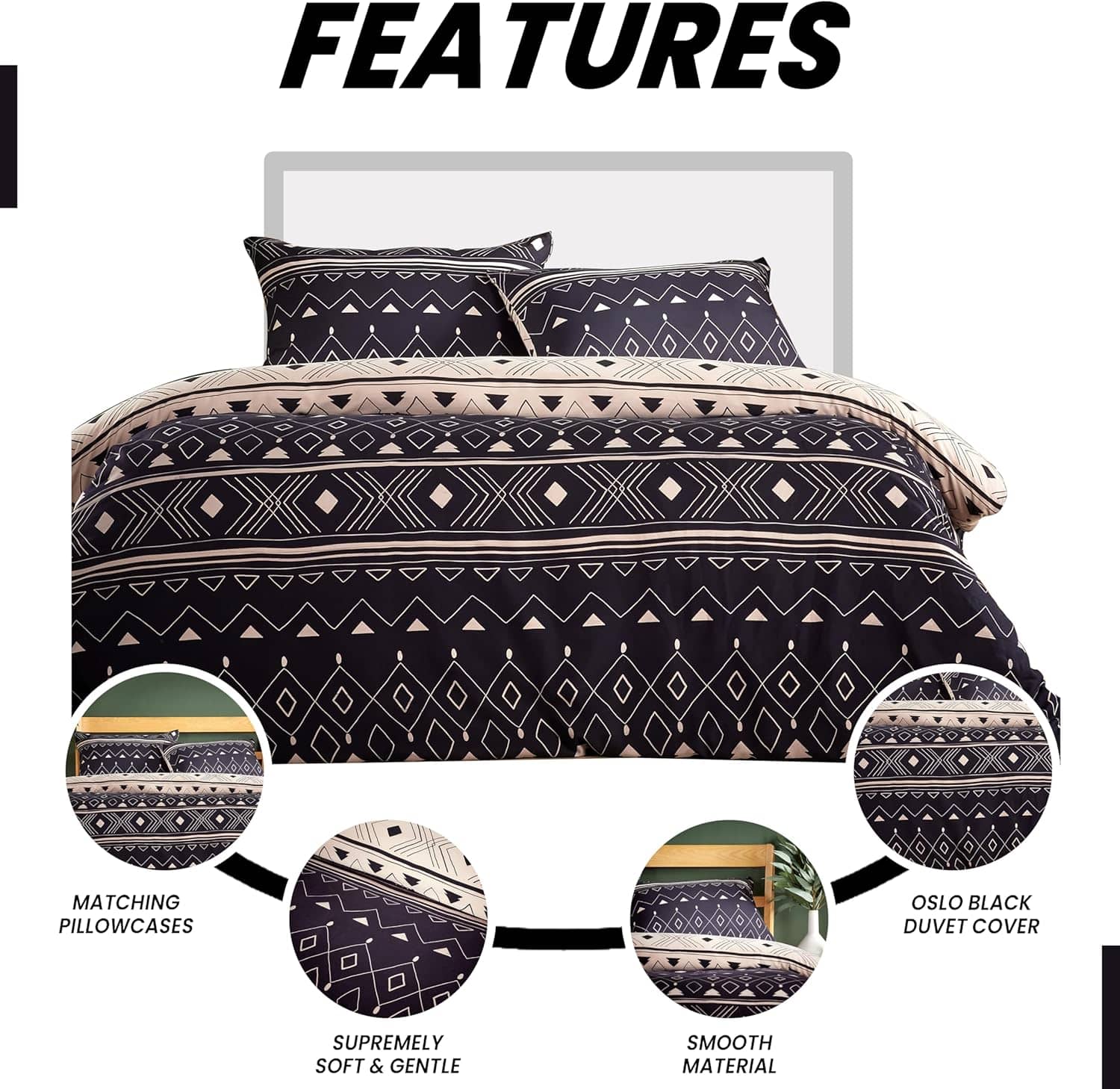 OLIVIA ROCCO Oslo Black Flannel Duvet Cover Set With Pillowcases Designed In England - Joe’s Haven