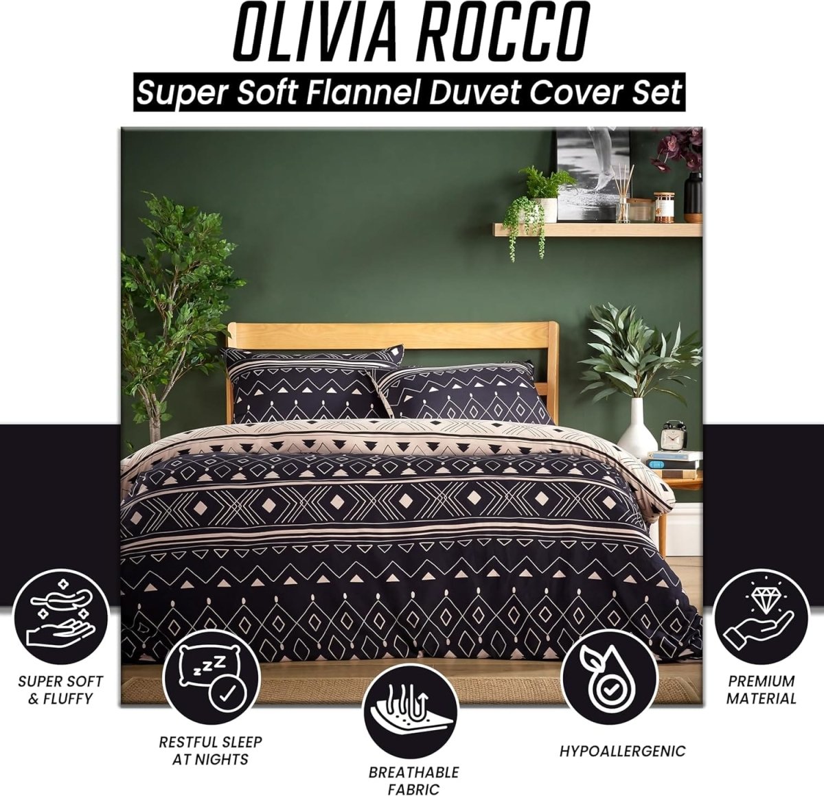 OLIVIA ROCCO Oslo Black Flannel Duvet Cover Set With Pillowcases Designed In England - Joe’s Haven
