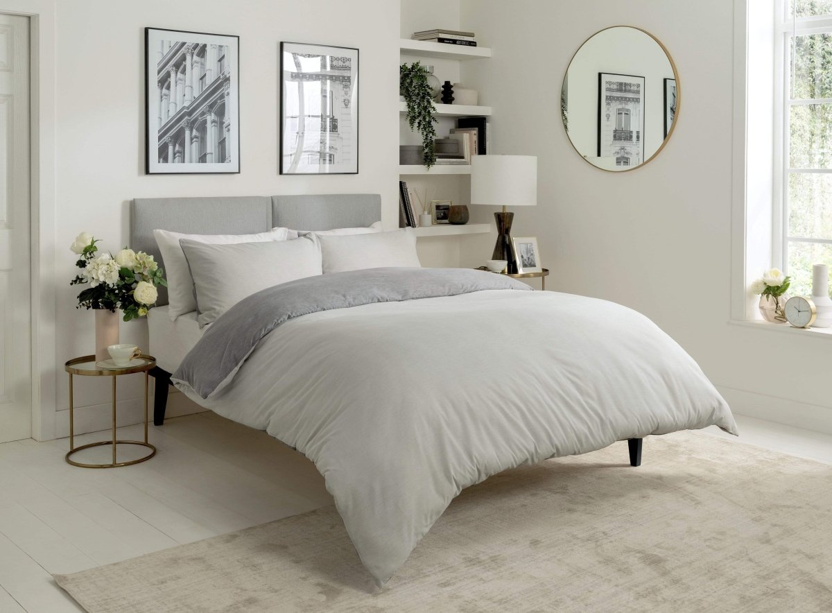 OLIVIA ROCCO Chambray Reversible Duvet Set Cotton Rich Bedding In Grey And Pink Sizes - Joe’s Haven