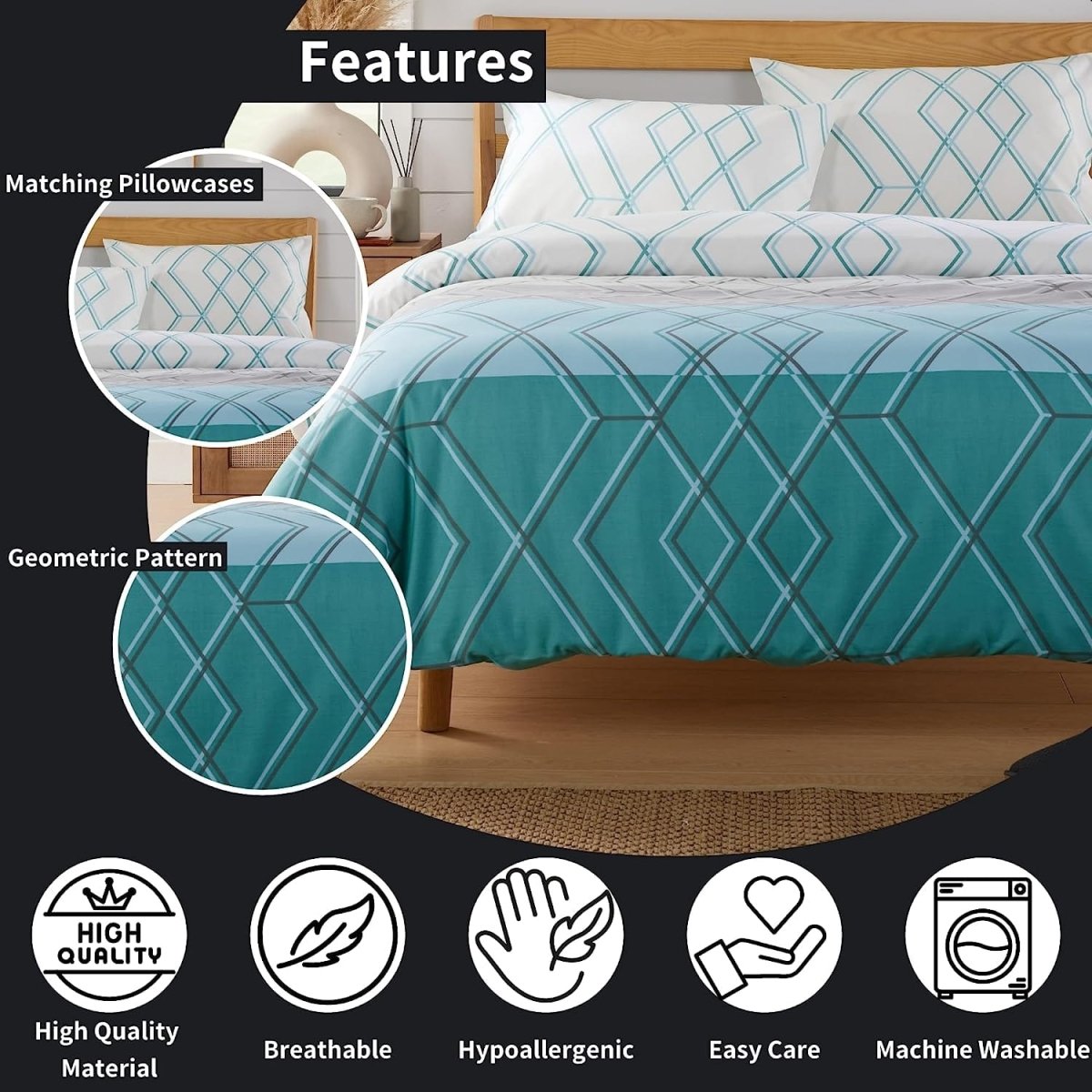 OLIVIA ROCCO Havanna Geo Reversible Luxury Cotton Blend Duvet Cover Set With Pillowcases - Joe’s Haven