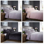 OLIVIA ROCCO Satin Stripe Reversible Faux Fur Teddy Duvet Cover Set Super Soft Easy Care - Joe’s Haven