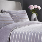 OLIVIA ROCCO Satin Stripe Reversible Faux Fur Teddy Duvet Cover Set Super Soft Easy Care - Joe’s Haven