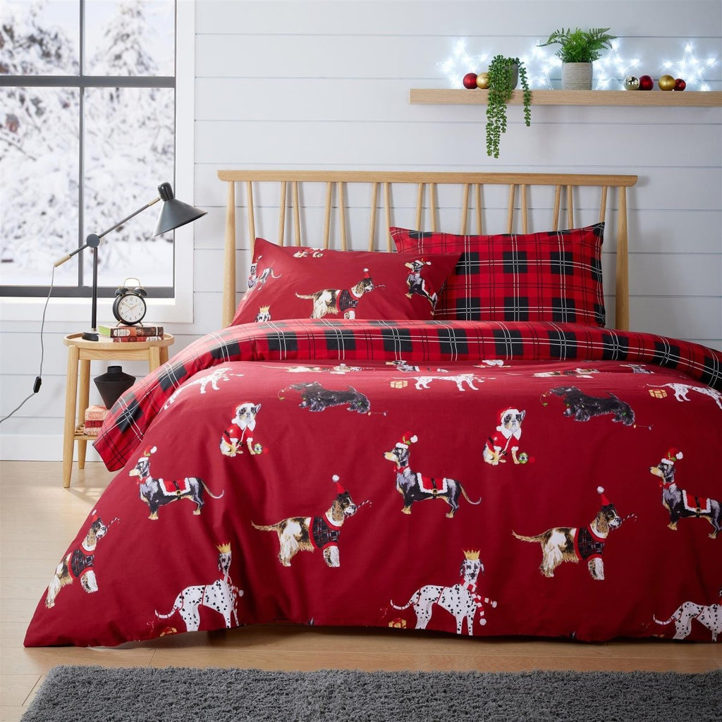 OLIVIA ROCCO Reversible Christmas Dogs Pattern Duvet Cover Set Cotton Rich OEKO TEX - Joe’s Haven