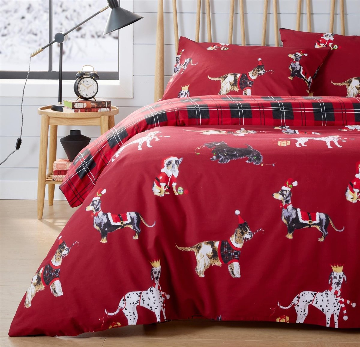 OLIVIA ROCCO Reversible Christmas Dogs Pattern Duvet Cover Set Cotton Rich OEKO TEX - Joe’s Haven
