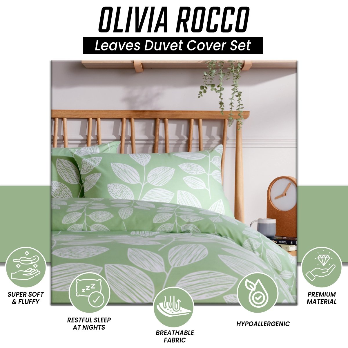 OLIVIA ROCCO Leaf Print Reversible Cotton Rich Duvet Cover Set With Pillowcases Black Bedroom Refresh Easy - Care Comfort - Joe’s Haven