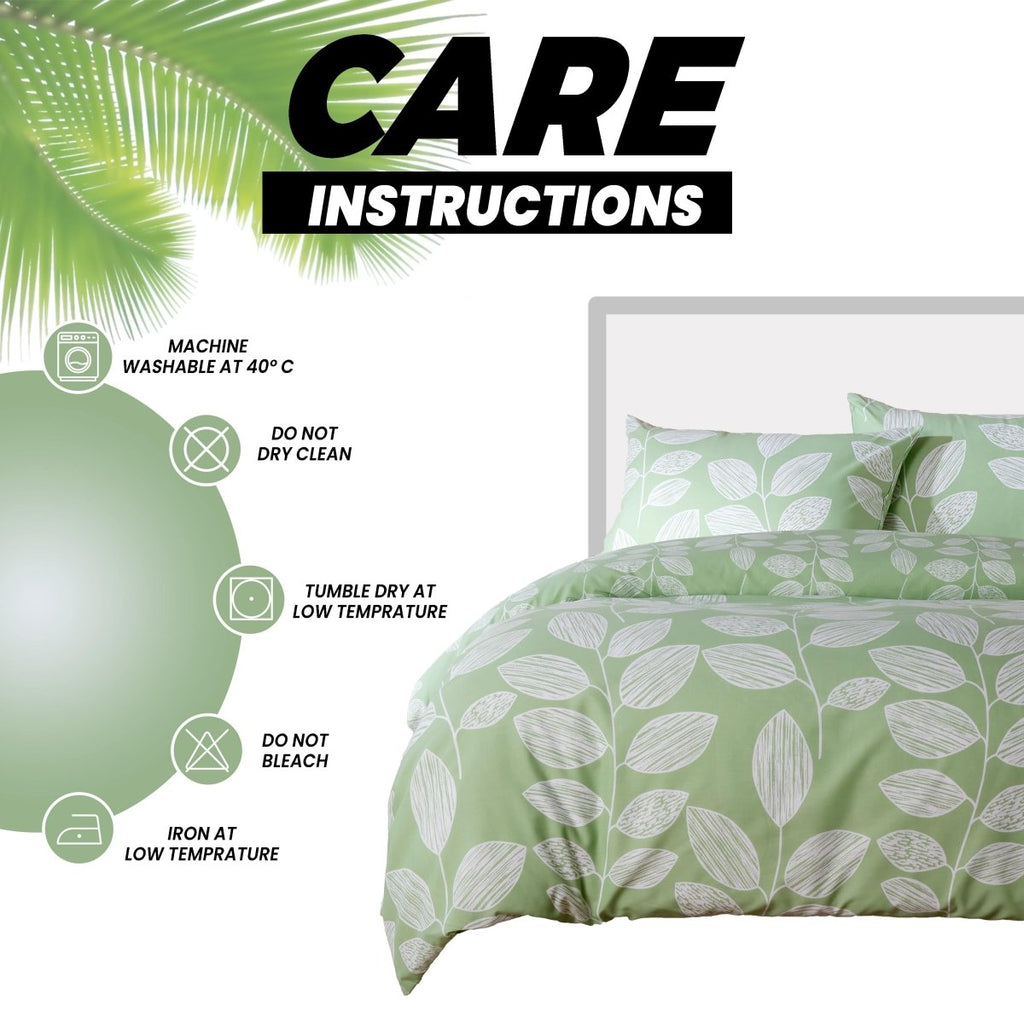 OLIVIA ROCCO Leaf Print Reversible Cotton Rich Duvet Cover Set With Pillowcases Black Bedroom Refresh Easy - Care Comfort - Joe’s Haven