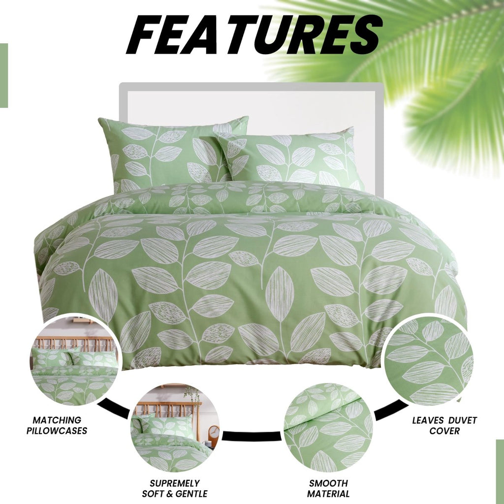 OLIVIA ROCCO Leaf Print Reversible Cotton Rich Duvet Cover Set With Pillowcases Black Bedroom Refresh Easy - Care Comfort - Joe’s Haven