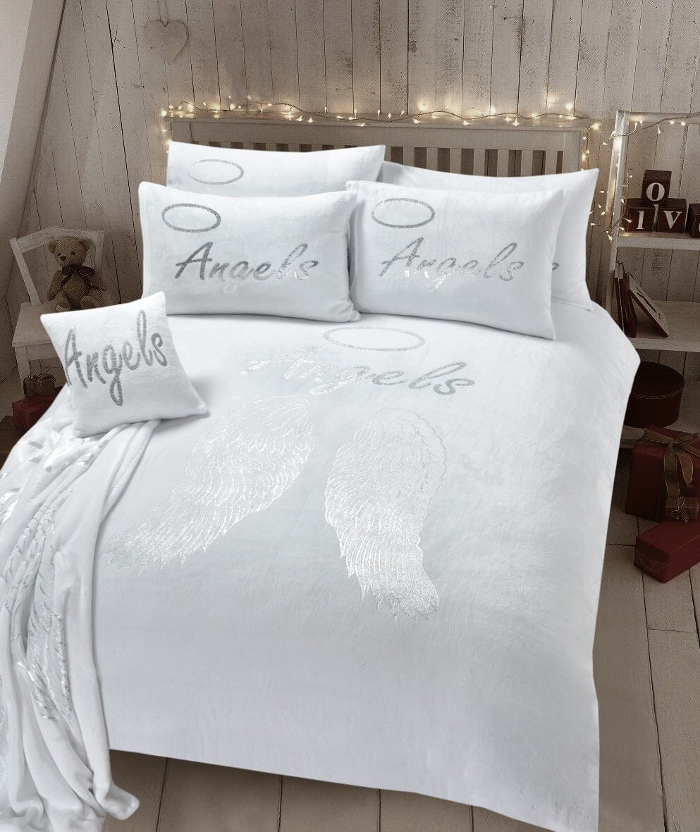OLIVIA ROCCO Angel Wings Teddy Fleece Duvet Set Pink White Grey Super Soft Faux Fur - Joe’s Haven