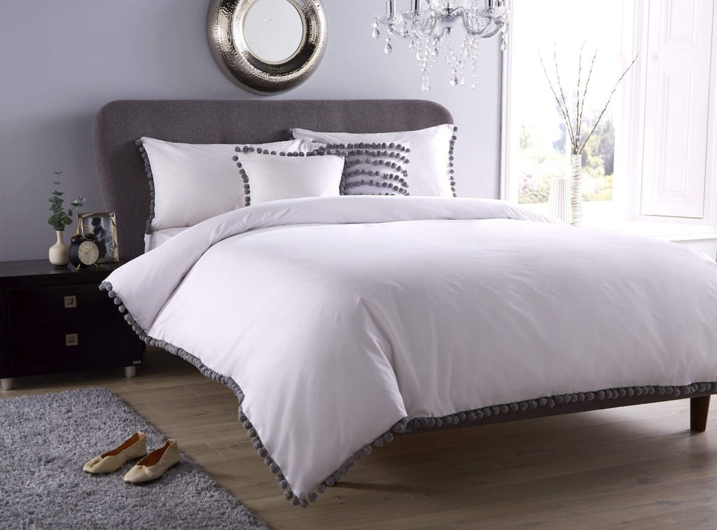 OLIVIA ROCCO Hand Stitched Pom Pom Duvet Set Cotton Rich Bedding In Multiple Sizes - Joe’s Haven