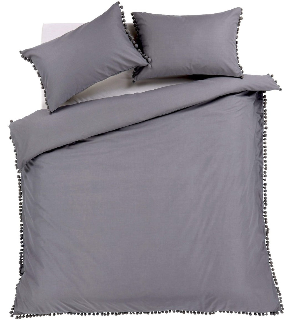 OLIVIA ROCCO Hand Stitched Pom Pom Duvet Set Cotton Rich Bedding In Multiple Sizes - Joe’s Haven
