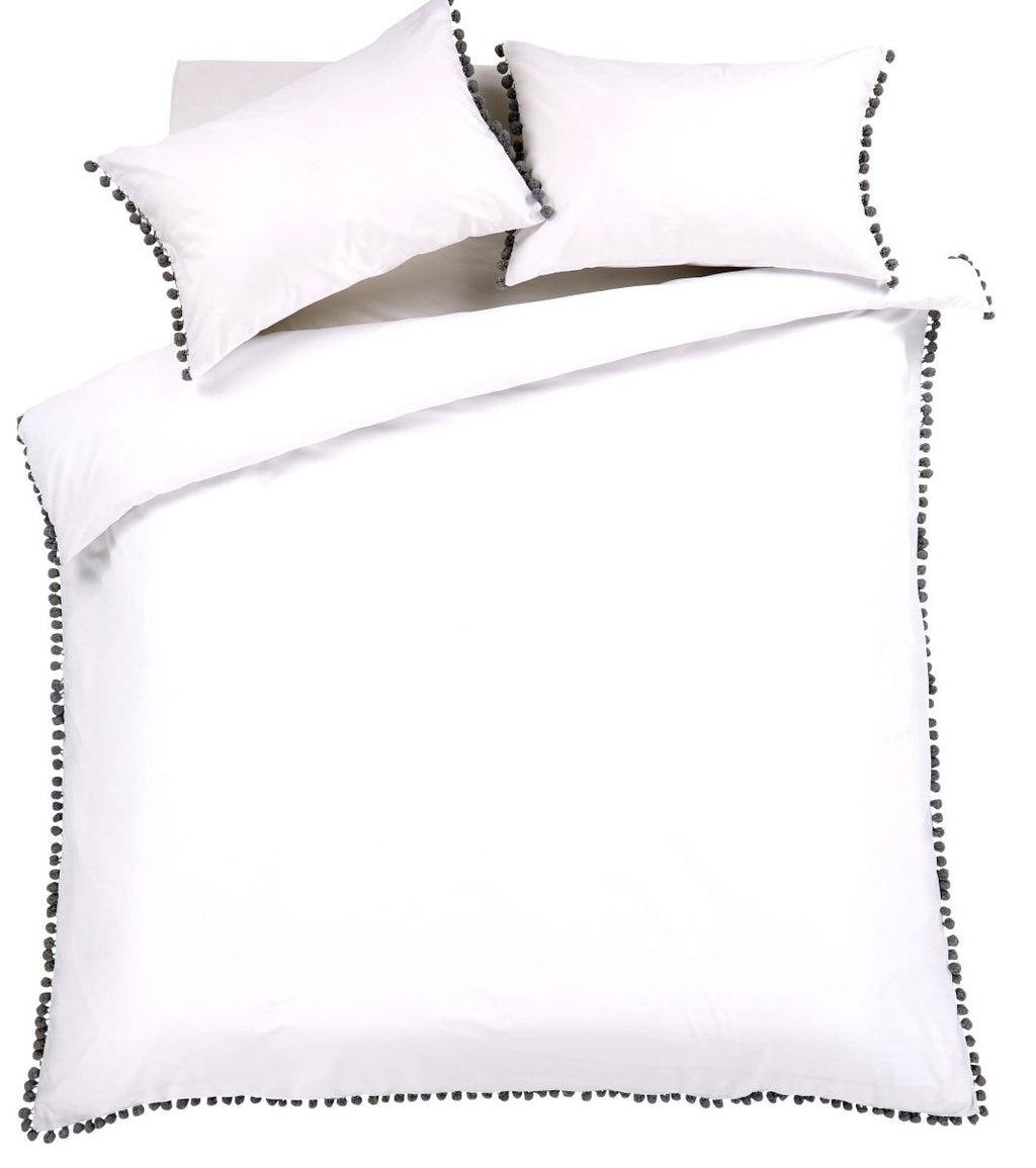 OLIVIA ROCCO Hand Stitched Pom Pom Duvet Set Cotton Rich Bedding In Multiple Sizes - Joe’s Haven