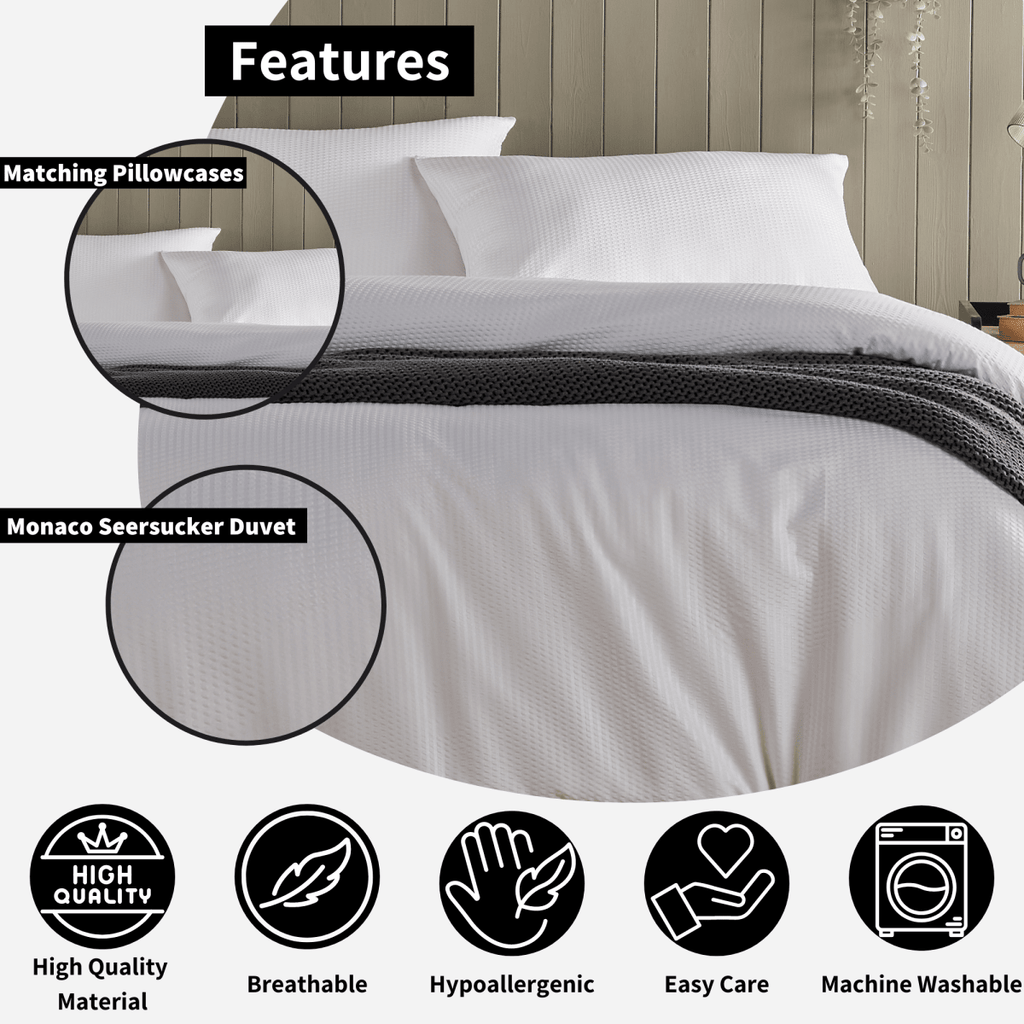 OLIVIA ROCCO Monaco Seersucker Duvet Cover Set Grey And White With Pillowcases For Single - Joe’s Haven