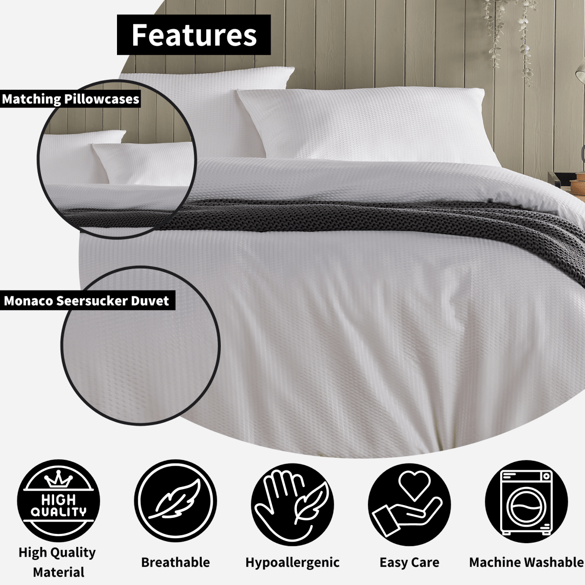 OLIVIA ROCCO Monaco Seersucker Duvet Cover Set Grey And White With Pillowcases For Single - Joe’s Haven