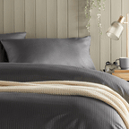 OLIVIA ROCCO Monaco Seersucker Duvet Cover Set Grey And White With Pillowcases For Single - Joe’s Haven