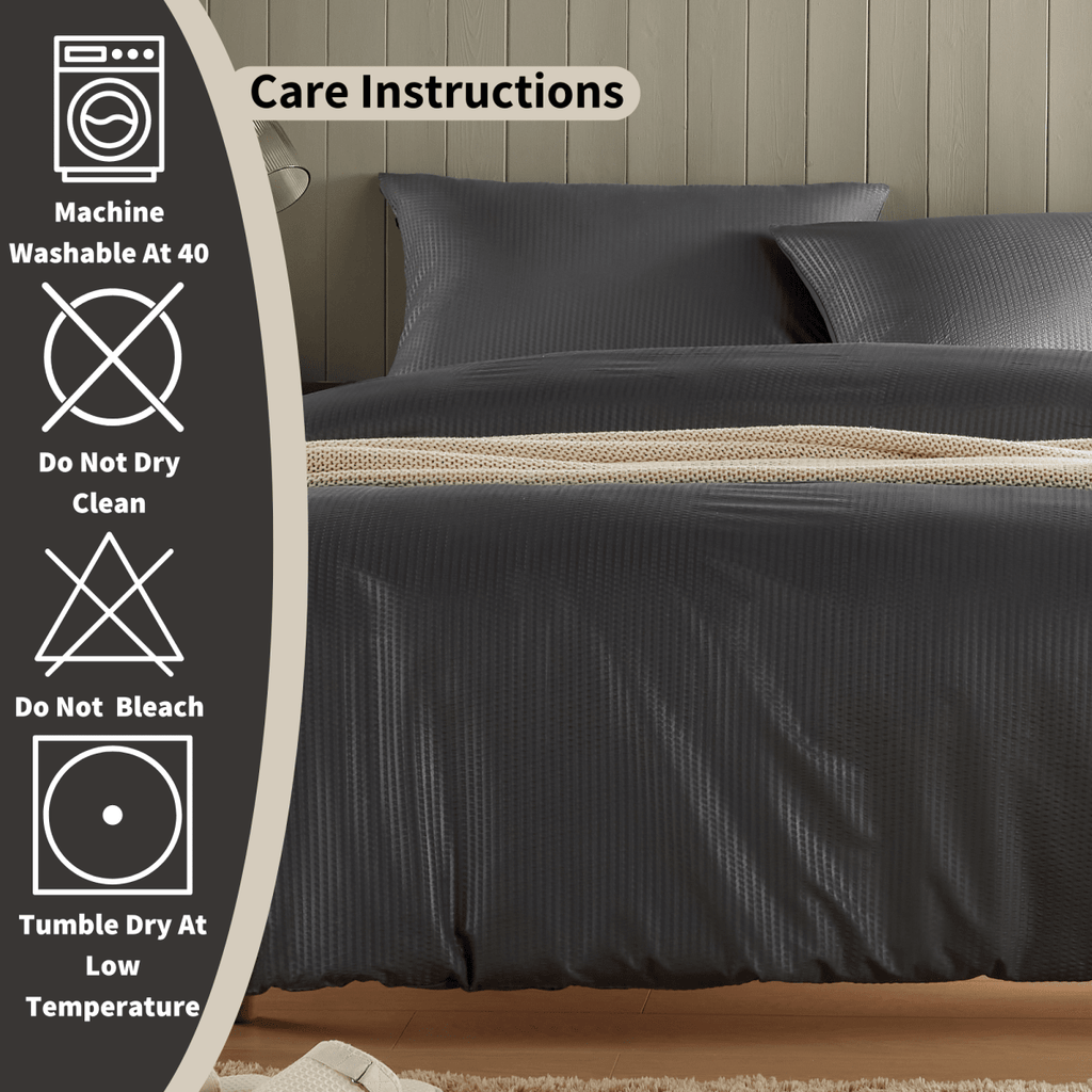 OLIVIA ROCCO Monaco Seersucker Duvet Cover Set Grey And White With Pillowcases For Single - Joe’s Haven