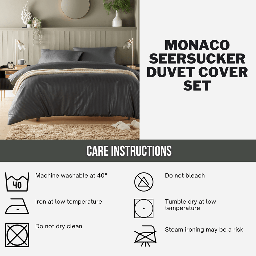 OLIVIA ROCCO Monaco Seersucker Duvet Cover Set Grey And White With Pillowcases For Single - Joe’s Haven