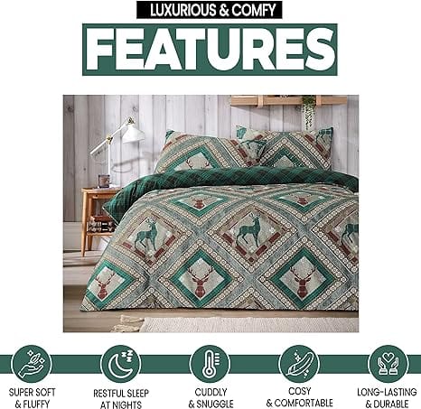 OLIVIA ROCCO Stag Printed Reversible Polycotton Duvet Cover Set Easy Care Single Double - Joe’s Haven
