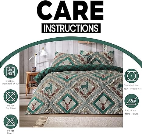 OLIVIA ROCCO Stag Printed Reversible Polycotton Duvet Cover Set Easy Care Single Double - Joe’s Haven