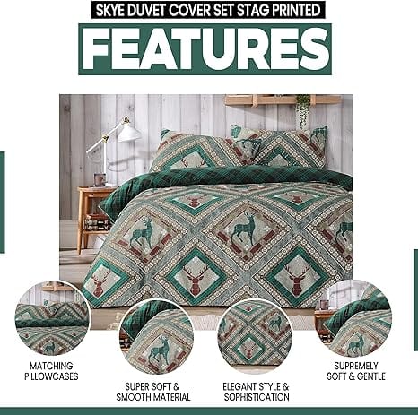 OLIVIA ROCCO Stag Printed Reversible Polycotton Duvet Cover Set Easy Care Single Double - Joe’s Haven