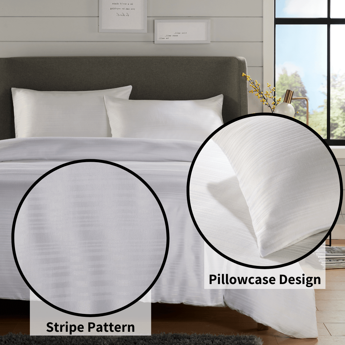 OLIVIA ROCCO Stripe Jacquard Reversible Cotton Blend Duvet Cover Set With Pillowcases - Joe’s Haven