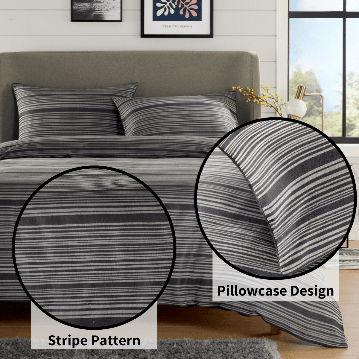 OLIVIA ROCCO Stripe Jacquard Reversible Cotton Blend Duvet Cover Set With Pillowcases - Joe’s Haven