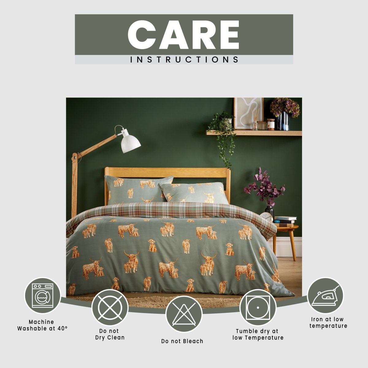 OLIVIA ROCCO Highland Cow Super Soft Flannel Duvet Cover Set With Pillowcases Warm Cosy - Joe’s Haven